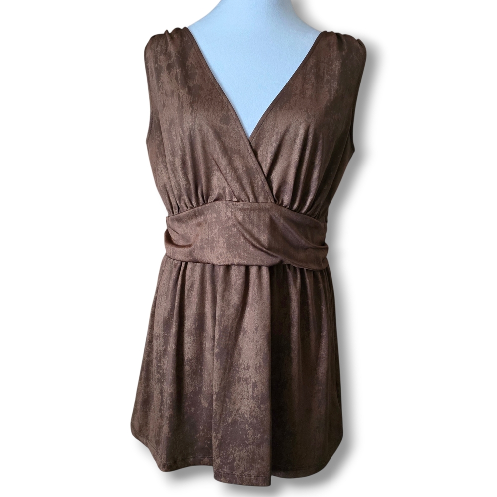 Y2K Avon Bronze Shimmer V-Neck Sleeveless Blouse - Size Large